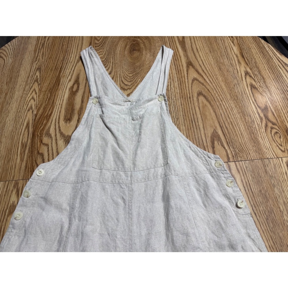 J. Jill Women Medium Cream 100% Linen Overall Shorts Sandy Beige Shortalls Boho - Picture 7 of 11